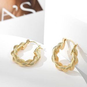 Anthropologie Gold Hoop Twisted Thick Earrings